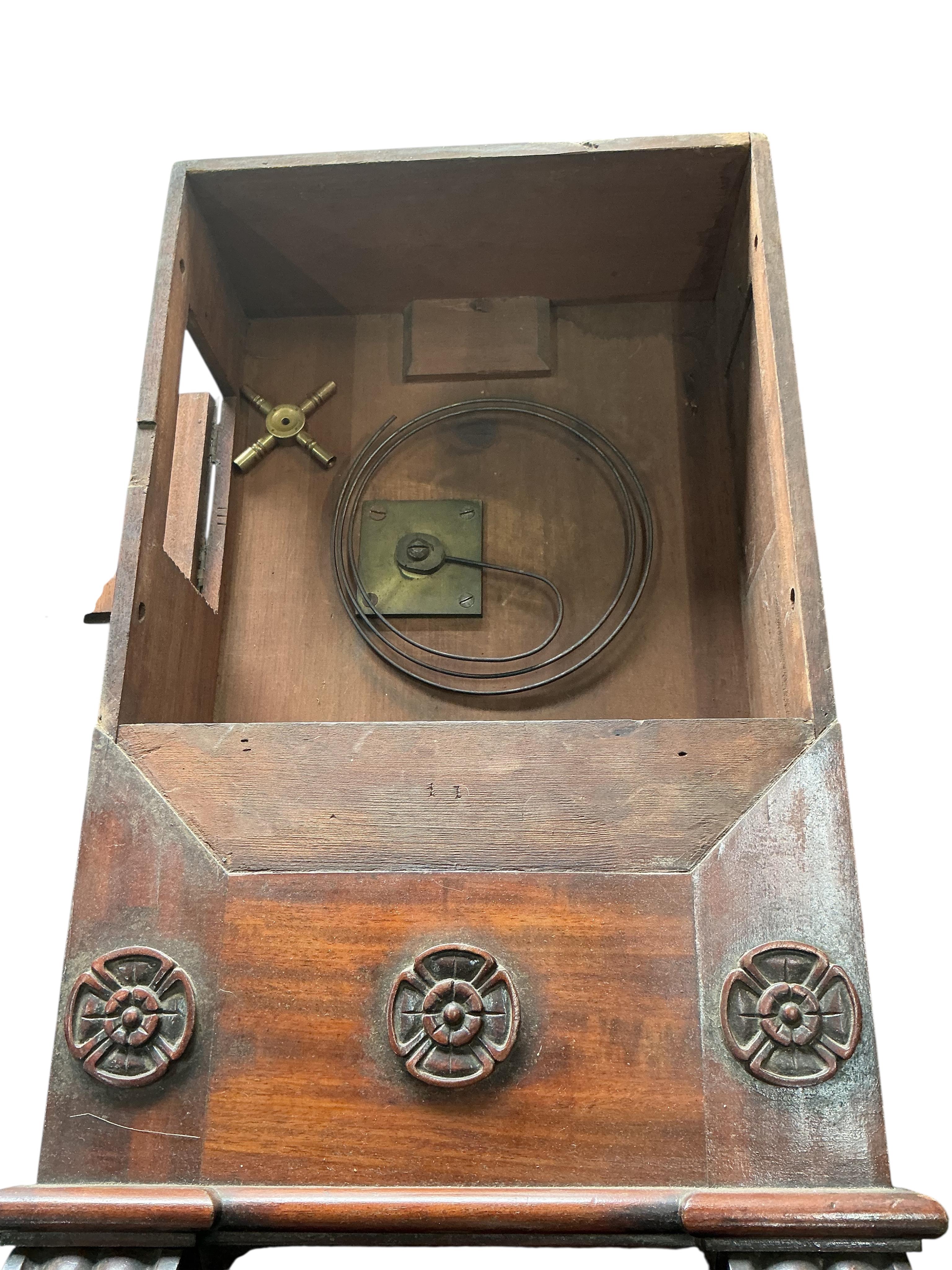 An early Victorian mahogany drop dial twin fusee wall timepiece, height 80cm